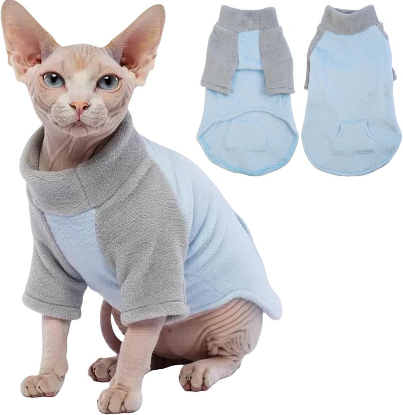 T'CHAQUE Sphynx Cat Clothes, Soft Fleece Winter Sweaters for Hairless Cats, Warm Pajama Jumpsuit with Sleeves and Hoodie, Cozy Pullover Outfit for Kittens - Image 1